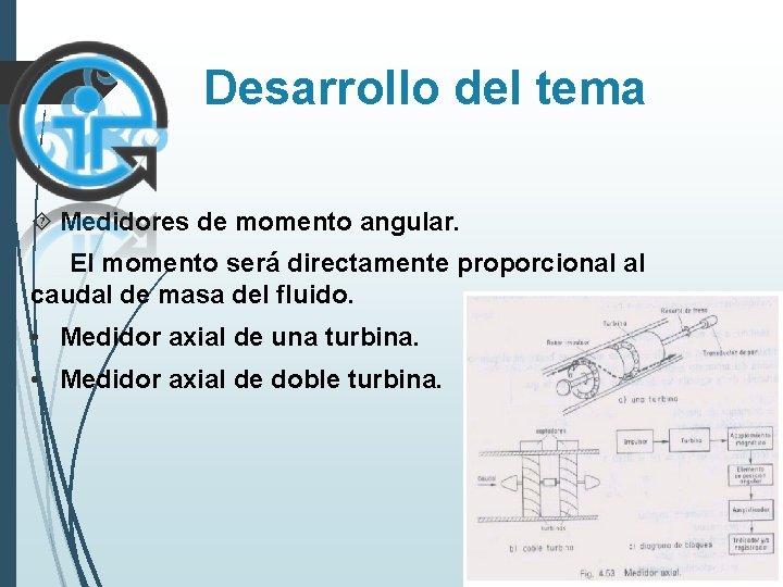 Desarrollo del tema Medidores de momento angular. El momento será directamente proporcional al caudal
