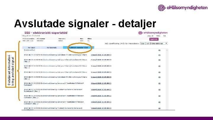 Detaljerad information kring avslutad signal Avslutade signaler - detaljer 
