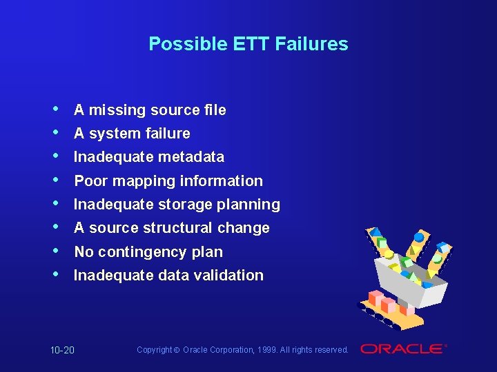 Possible ETT Failures • • A missing source file A system failure Inadequate metadata