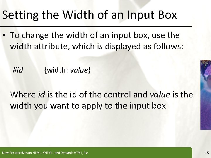 Setting the Width of an Input Box XP • To change the width of