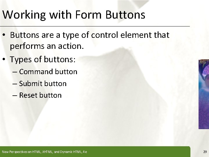 Working with Form Buttons XP • Buttons are a type of control element that