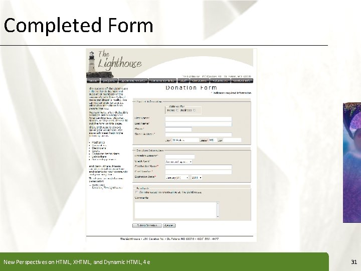 Completed Form New Perspectives on HTML, XHTML, and Dynamic HTML, 4 e XP 31
