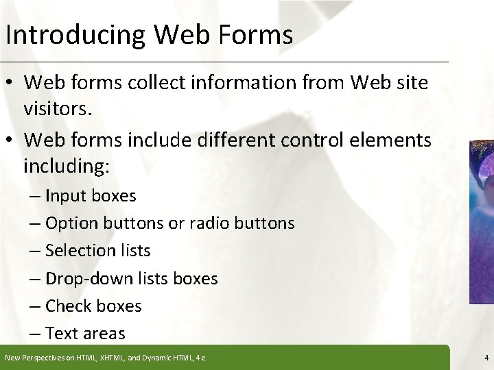 Introducing Web Forms XP • Web forms collect information from Web site visitors. •