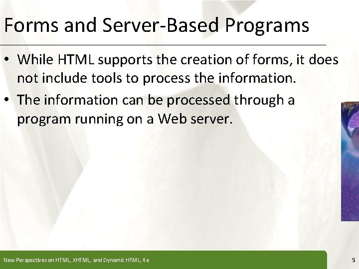 Forms and Server-Based Programs XP • While HTML supports the creation of forms, it