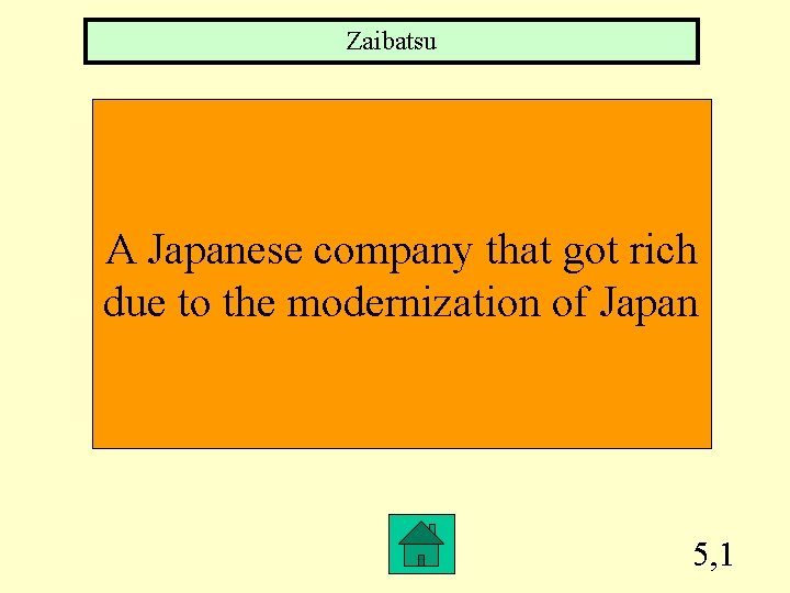 Zaibatsu A Japanese company that got rich due to the modernization of Japan 5,