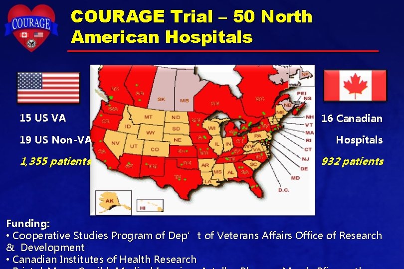 COURAGE Trial – 50 North American Hospitals 15 US VA 16 Canadian 19 US COURAGE Trial – 50 North American Hospitals 15 US VA 16 Canadian 19 US