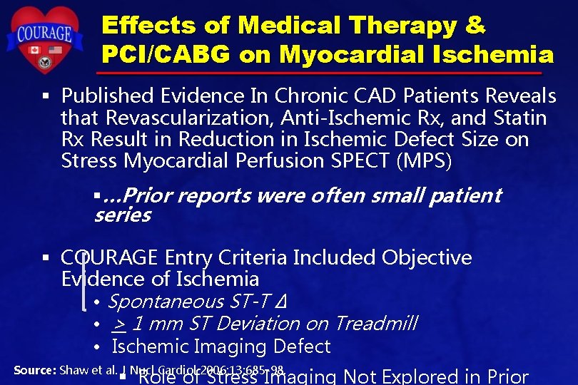 Effects of Medical Therapy & PCI/CABG on Myocardial Ischemia § Published Evidence In Chronic Effects of Medical Therapy & PCI/CABG on Myocardial Ischemia § Published Evidence In Chronic
