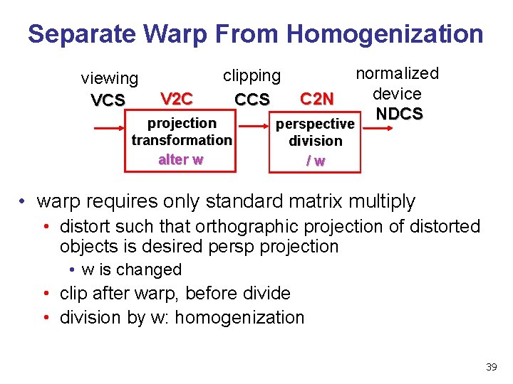 Separate Warp From Homogenization viewing VCS V 2 C normalized device C 2 N