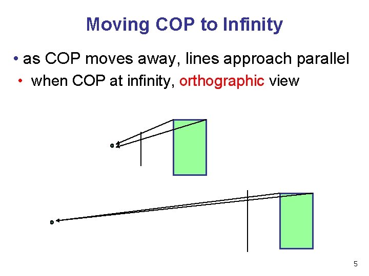 Moving COP to Infinity • as COP moves away, lines approach parallel • when