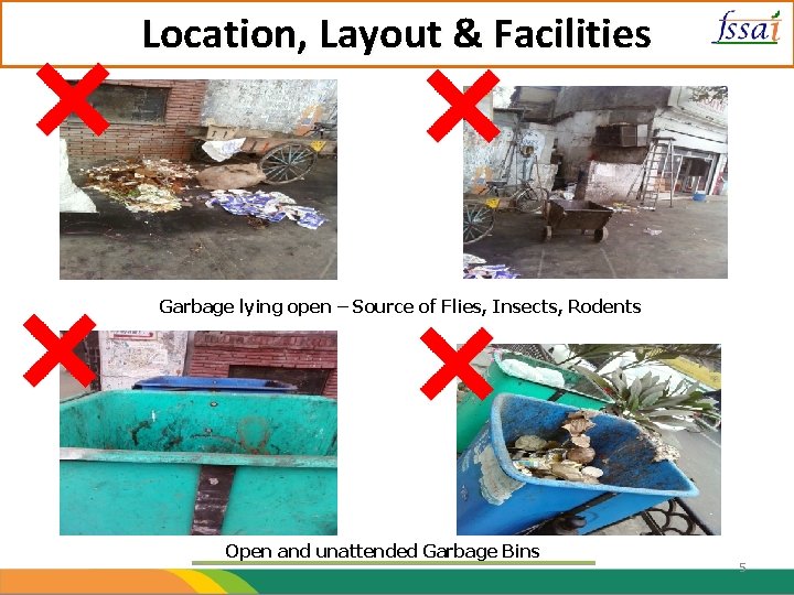 Location, Layout & Facilities Garbage lying open – Source of Flies, Insects, Rodents Open