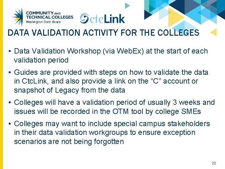DATA VALIDATION ACTIVITY FOR THE COLLEGES • Data Validation Workshop (via Web. Ex) at