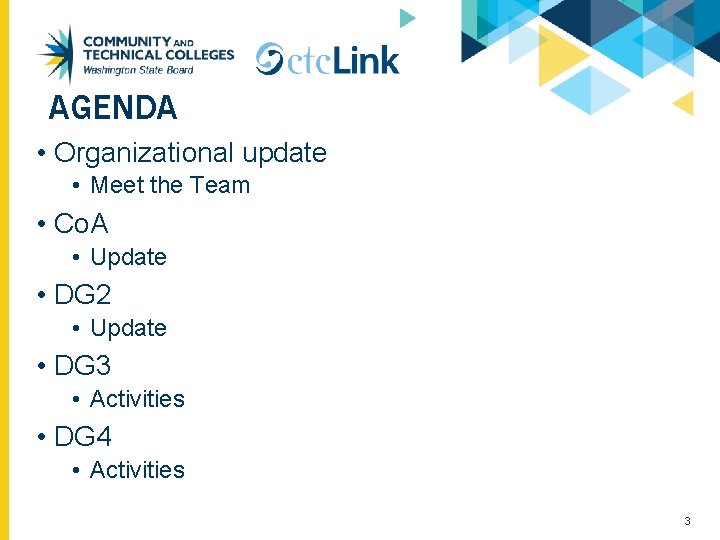 AGENDA • Organizational update • Meet the Team • Co. A • Update •