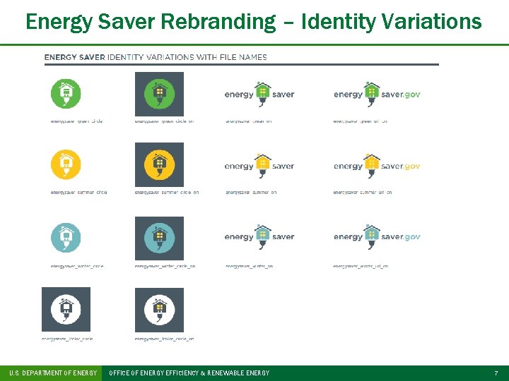 Energy Saver Rebranding – Identity Variations U. S. DEPARTMENT OF ENERGY OFFICE OF ENERGY