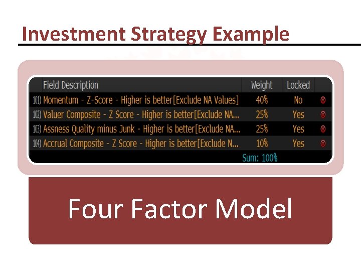 Investment Strategy Example Four Factor Model 