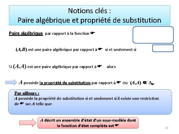 Notions clés : Paire algébrique et propriété de substitution Paire algébrique par rapport à