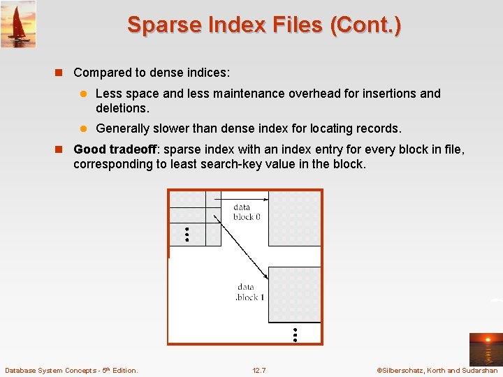 Sparse Index Files (Cont. ) n Compared to dense indices: l Less space and Sparse Index Files (Cont. ) n Compared to dense indices: l Less space and