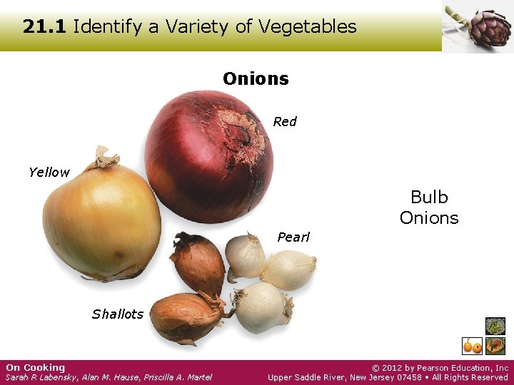 21. 1 Identify a Variety of Vegetables Onions Red Yellow Bulb Onions Pearl Shallots