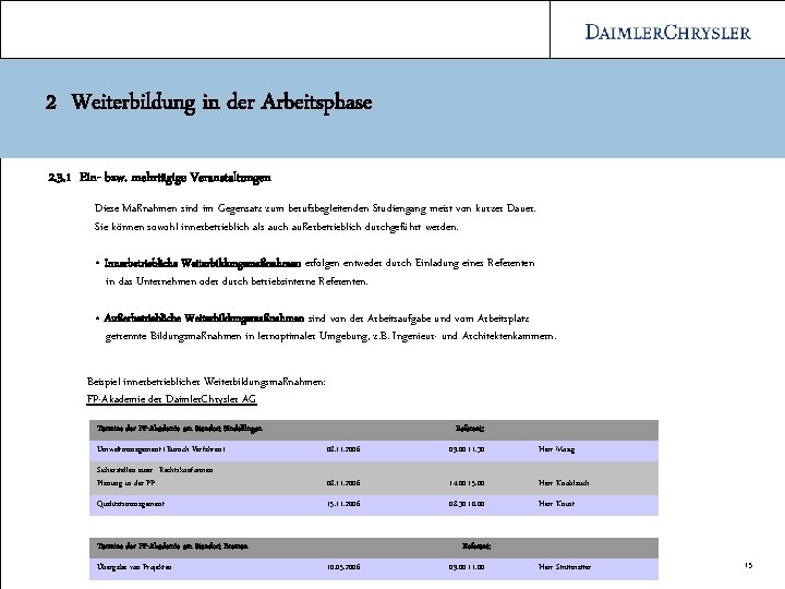 2 Weiterbildung in der Arbeitsphase 2. 3. 1 Ein- bzw. mehrtägige Veranstaltungen Diese Maßnahmen