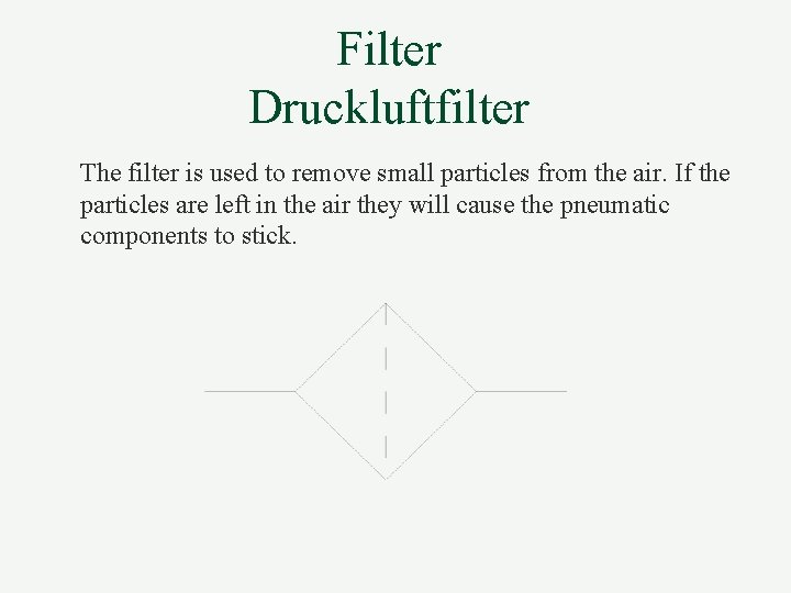 Filter Druckluftfilter The filter is used to remove small particles from the air. If