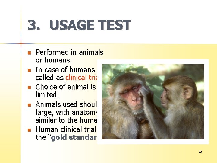 3. USAGE TEST n n n Performed in animals or humans. In case of