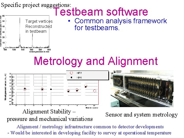 Specific project suggestions: Testbeam software Target vertices Reconstructed in testbeam • Common analysis framework