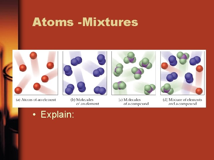 Atoms -Mixtures • Explain: 