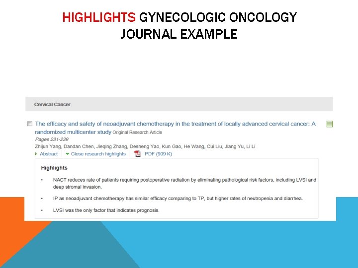 HIGHLIGHTS GYNECOLOGIC ONCOLOGY JOURNAL EXAMPLE 