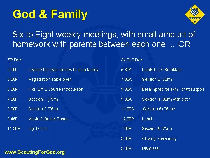 God & Family Six to Eight weekly meetings, with small amount of homework with
