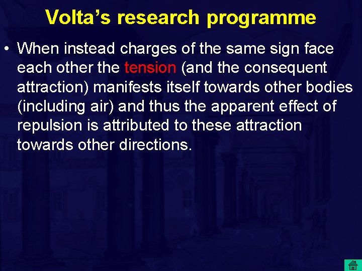 Volta’s research programme • When instead charges of the same sign face each other