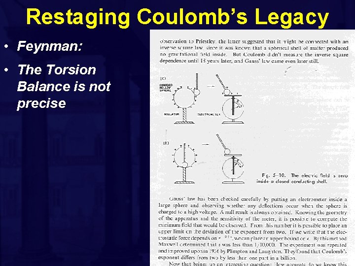 Restaging Coulomb’s Legacy • Feynman: • The Torsion Balance is not precise 