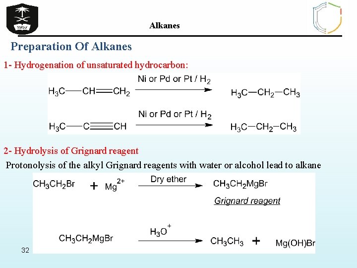 Alkanes Preparation Of Alkanes 1 - Hydrogenation of unsaturated hydrocarbon: 2 - Hydrolysis of