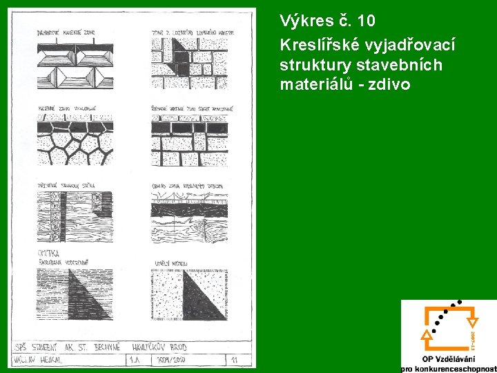 Výkres č. 10 Kreslířské vyjadřovací struktury stavebních materiálů - zdivo 