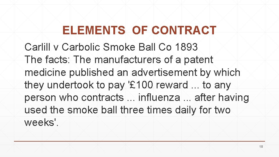 ELEMENTS OF CONTRACT Carlill v Carbolic Smoke Ball Co 1893 The facts: The manufacturers