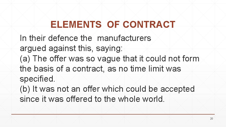 ELEMENTS OF CONTRACT In their defence the manufacturers argued against this, saying: (a) The