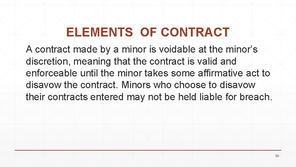 ELEMENTS OF CONTRACT A contract made by a minor is voidable at the minor’s