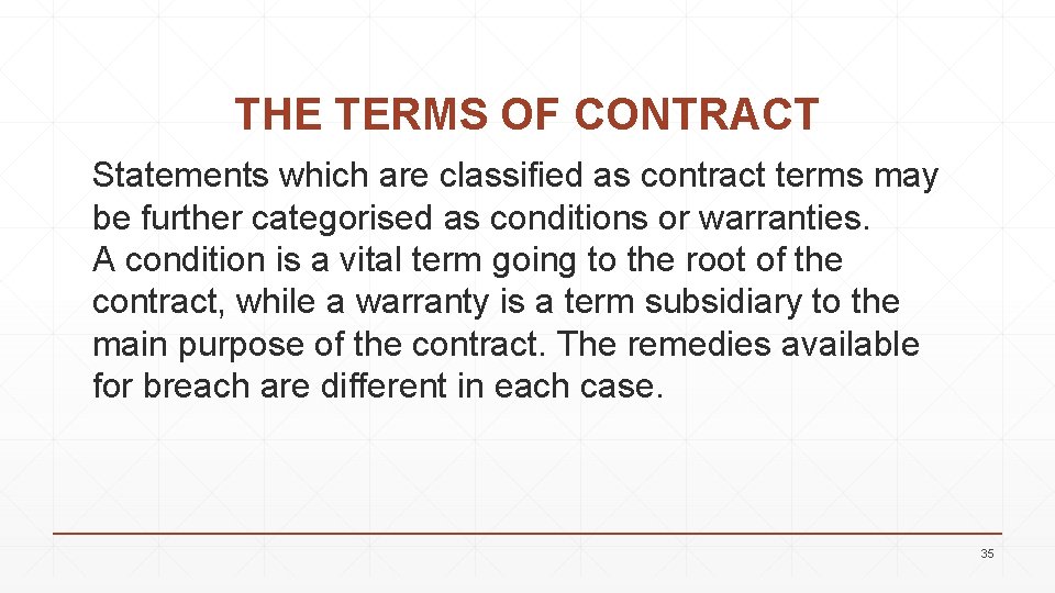 THE TERMS OF CONTRACT Statements which are classified as contract terms may be further