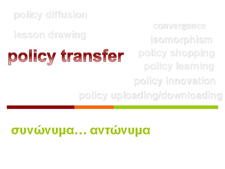 policy diffusion convergence lesson drawing isomorphism policy shopping policy learning policy innovation policy uploading/downloading