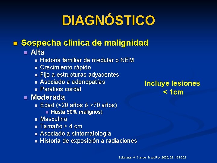 DIAGNÓSTICO n Sospecha clínica de malignidad n Alta n n n Historia familiar de