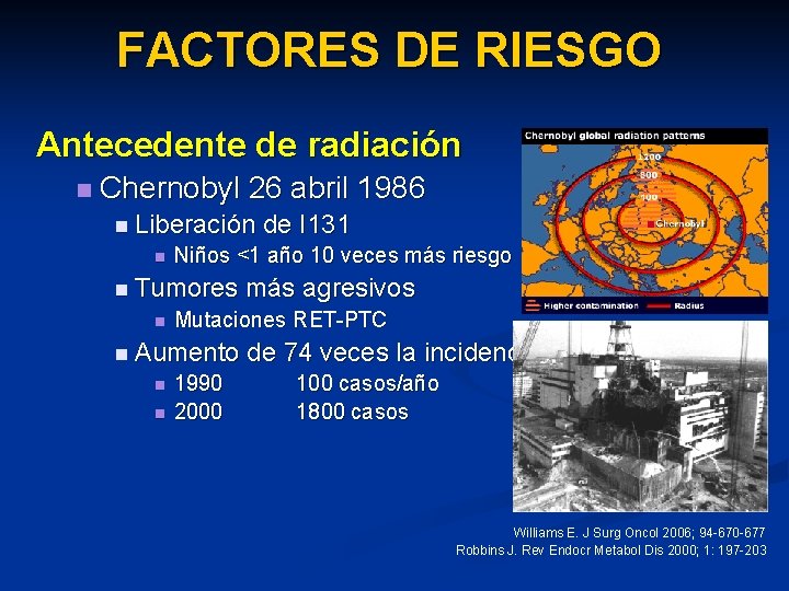 FACTORES DE RIESGO Antecedente de radiación n Chernobyl 26 abril 1986 n Liberación n