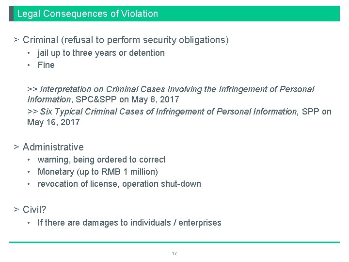 Legal Consequences of Violation > Criminal (refusal to perform security obligations) • jail up