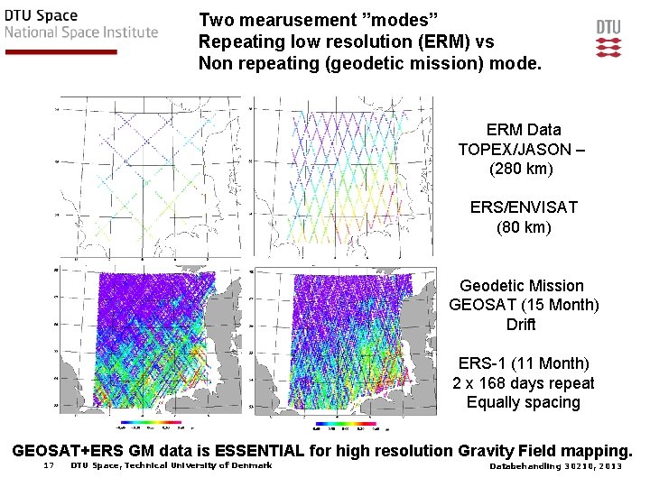 Two mearusement ”modes” Repeating low resolution (ERM) vs Non repeating (geodetic mission) mode. ERM