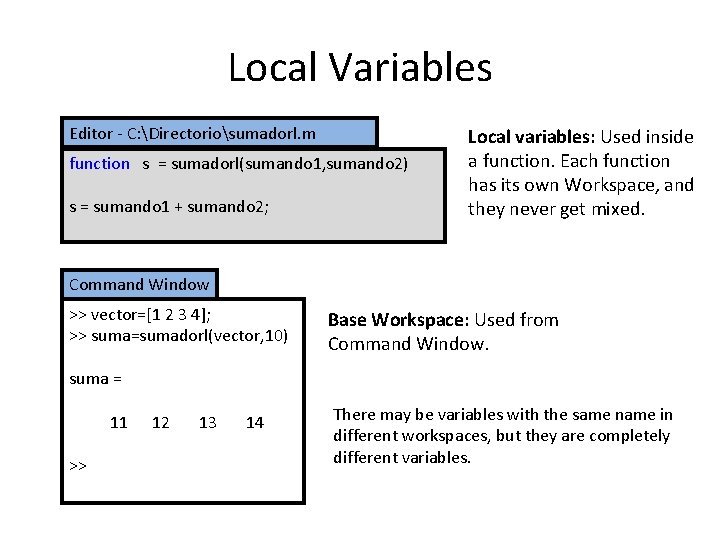 Local Variables Editor - C: Directoriosumadorl. m function s = sumadorl(sumando 1, sumando 2) Local Variables Editor - C: Directoriosumadorl. m function s = sumadorl(sumando 1, sumando 2)
