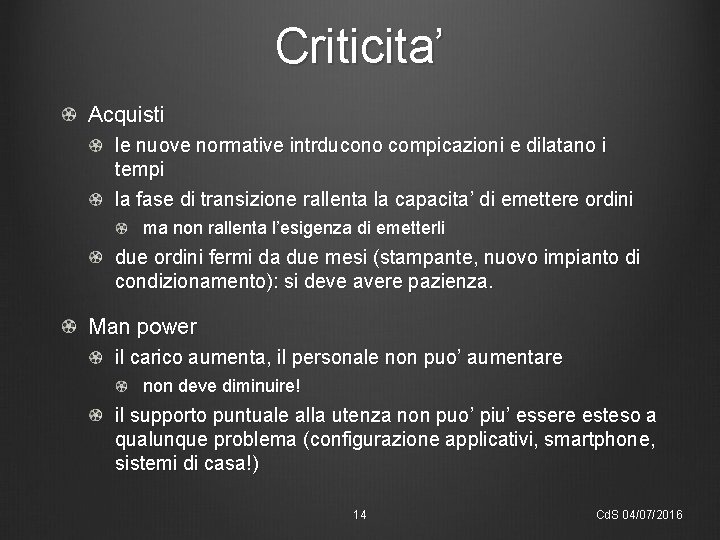 Criticita’ Acquisti le nuove normative intrducono compicazioni e dilatano i tempi la fase di