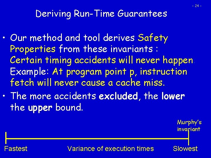 Deriving Run-Time Guarantees - 24 - • Our method and tool derives Safety Properties