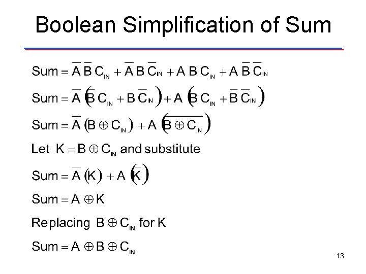 Boolean Simplification of Sum 13 