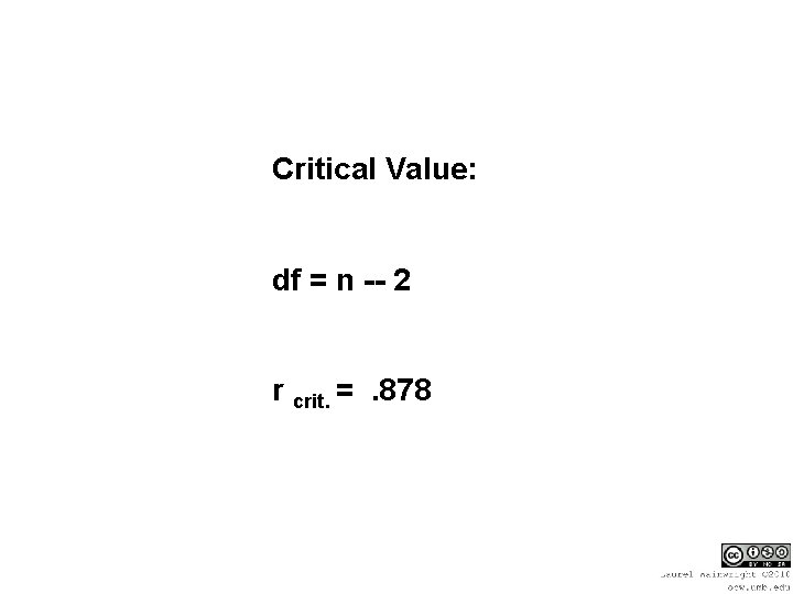 Critical Value: df = n -- 2 r crit. =. 878 