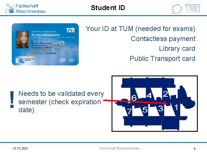 Student ID Your ID at TUM (needed for exams) Contactless payment Library card Public