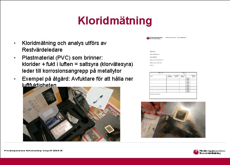 Kloridmätning • • • Kloridmätning och analys utförs av Restvärdeledare Plastmaterial (PVC) som brinner: