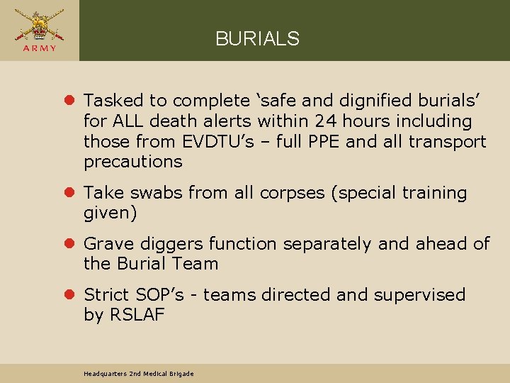 BURIALS l Tasked to complete ‘safe and dignified burials’ for ALL death alerts within