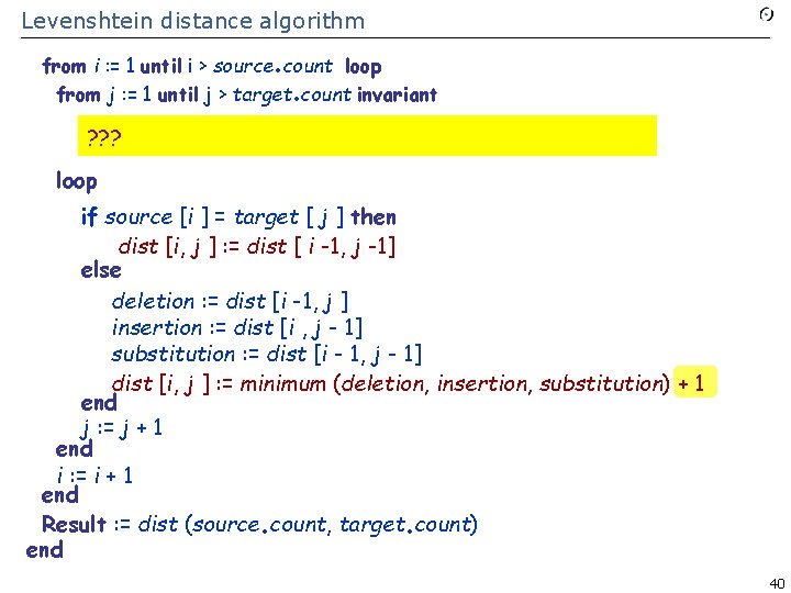 Levenshtein distance algorithm . from i : = 1 until i > source count